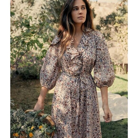 Christy Dawn The Plum Dress S Sand Anemone Vine Puff Floral Ruffle Paisley Boho - Picture 3 of 13